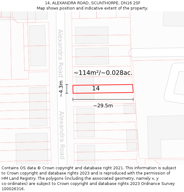 14, ALEXANDRA ROAD, SCUNTHORPE, DN16 2SF: Plot and title map