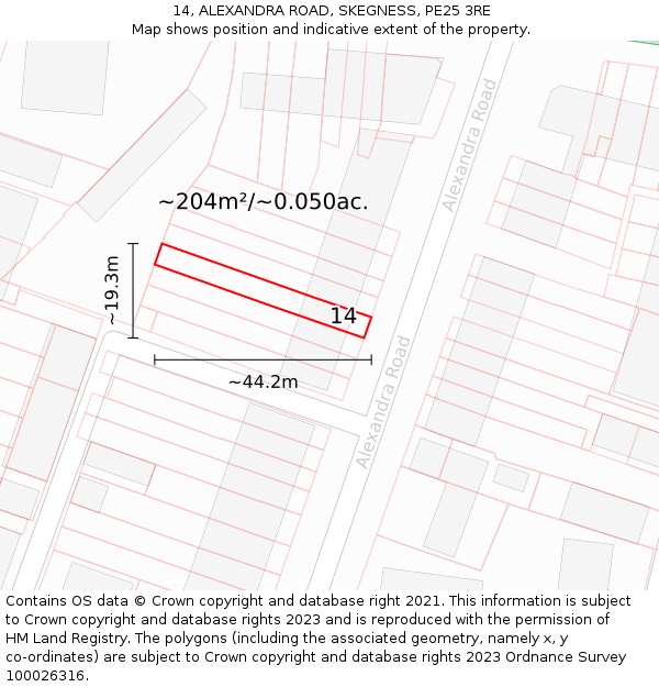 14, ALEXANDRA ROAD, SKEGNESS, PE25 3RE: Plot and title map
