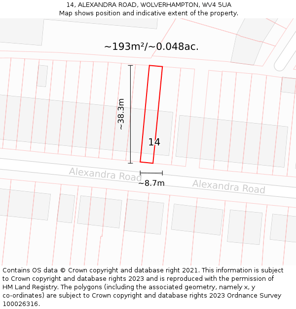 14, ALEXANDRA ROAD, WOLVERHAMPTON, WV4 5UA: Plot and title map