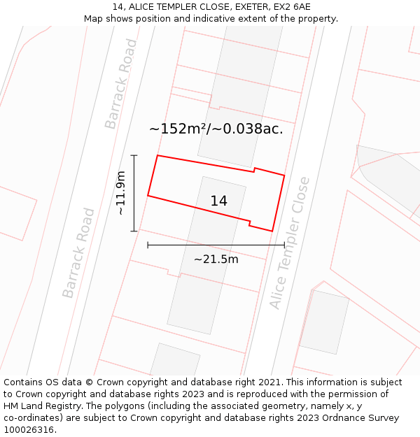 14, ALICE TEMPLER CLOSE, EXETER, EX2 6AE: Plot and title map