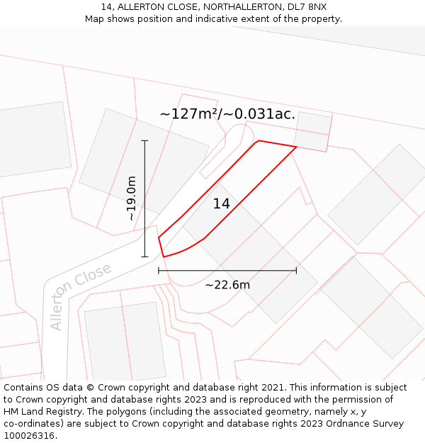 14, ALLERTON CLOSE, NORTHALLERTON, DL7 8NX: Plot and title map