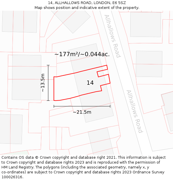 14, ALLHALLOWS ROAD, LONDON, E6 5SZ: Plot and title map