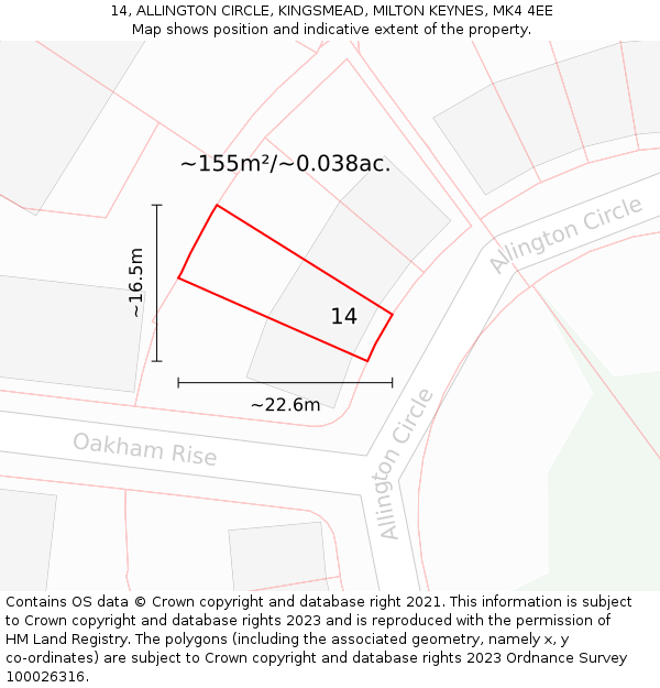 14, ALLINGTON CIRCLE, KINGSMEAD, MILTON KEYNES, MK4 4EE: Plot and title map