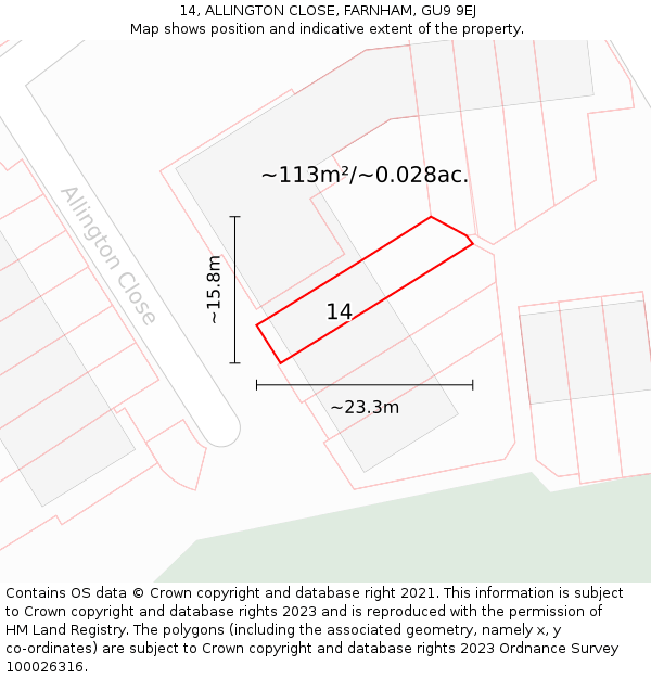 14, ALLINGTON CLOSE, FARNHAM, GU9 9EJ: Plot and title map