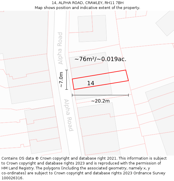 14, ALPHA ROAD, CRAWLEY, RH11 7BH: Plot and title map