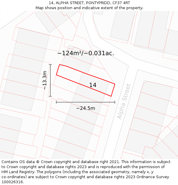 14, ALPHA STREET, PONTYPRIDD, CF37 4RT: Plot and title map
