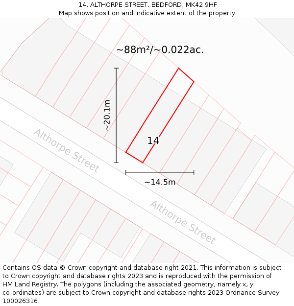 14, ALTHORPE STREET, BEDFORD, MK42 9HF: Plot and title map