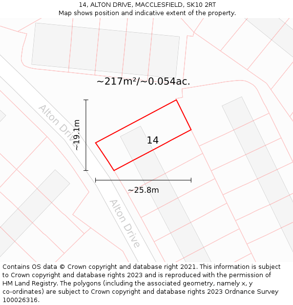 14, ALTON DRIVE, MACCLESFIELD, SK10 2RT: Plot and title map