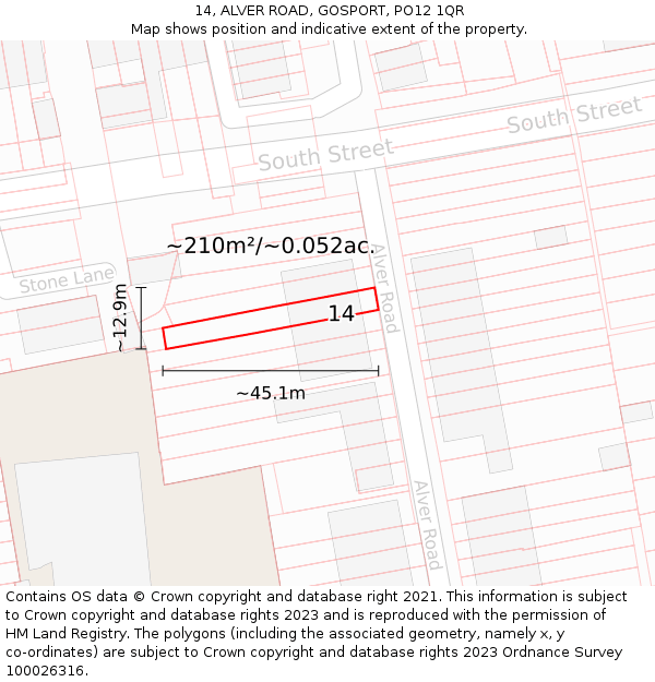 14, ALVER ROAD, GOSPORT, PO12 1QR: Plot and title map