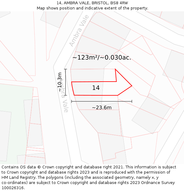14, AMBRA VALE, BRISTOL, BS8 4RW: Plot and title map