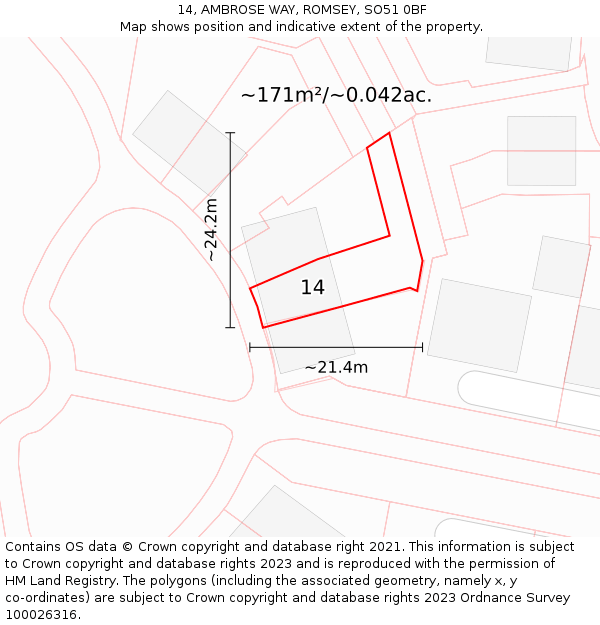 14, AMBROSE WAY, ROMSEY, SO51 0BF: Plot and title map