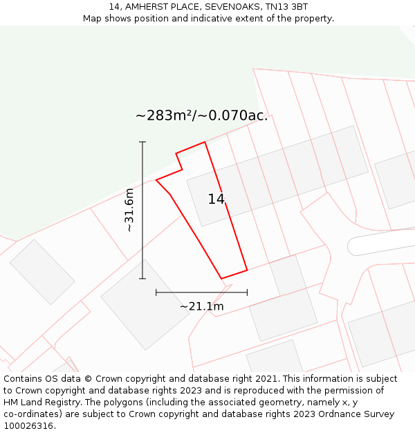 14, AMHERST PLACE, SEVENOAKS, TN13 3BT: Plot and title map