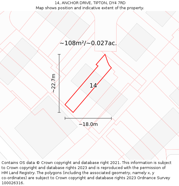 14, ANCHOR DRIVE, TIPTON, DY4 7RD: Plot and title map