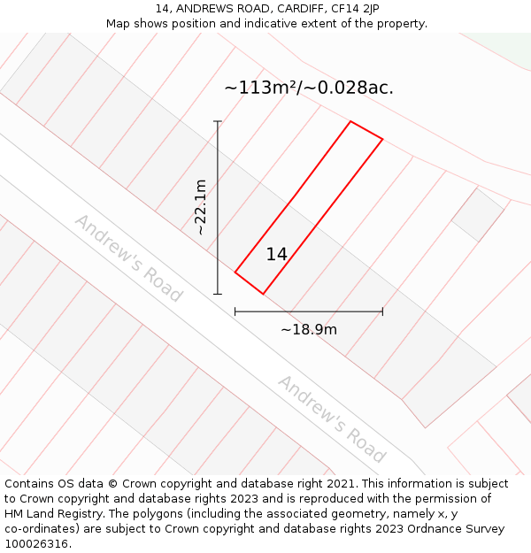 14, ANDREWS ROAD, CARDIFF, CF14 2JP: Plot and title map