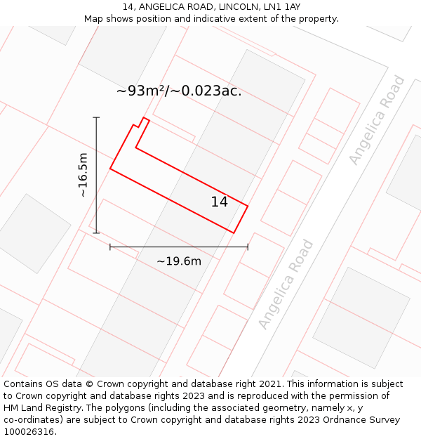 14, ANGELICA ROAD, LINCOLN, LN1 1AY: Plot and title map