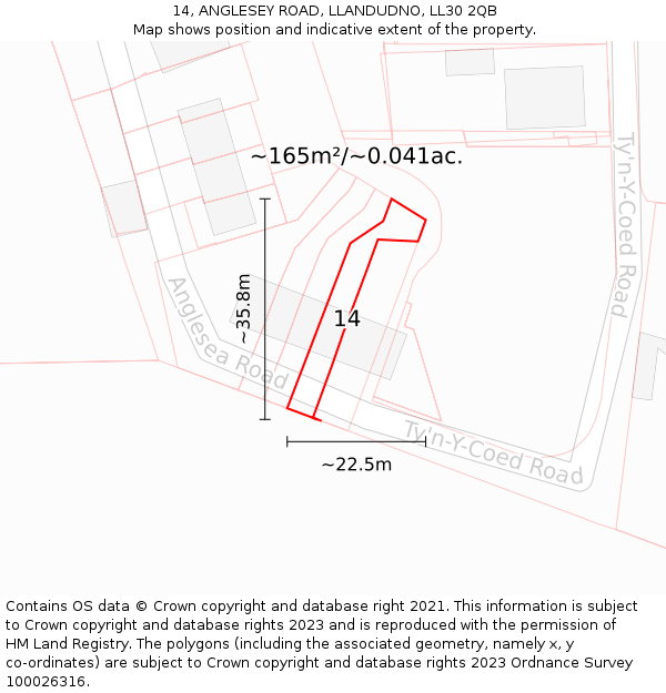 14, ANGLESEY ROAD, LLANDUDNO, LL30 2QB: Plot and title map