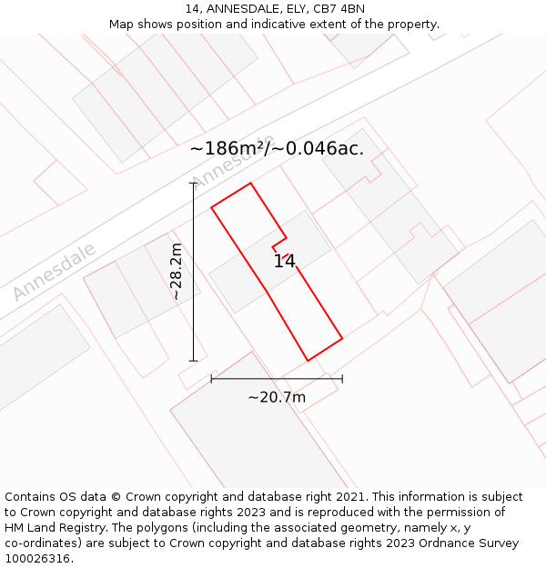 14, ANNESDALE, ELY, CB7 4BN: Plot and title map