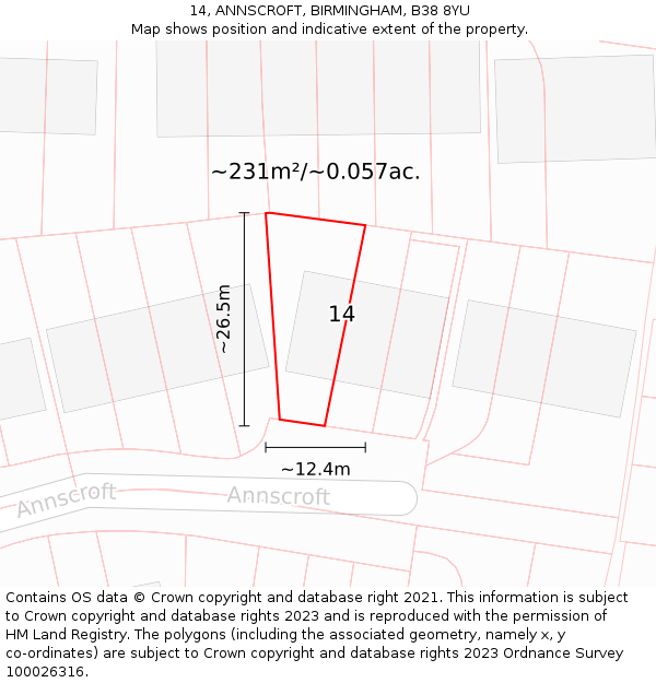 14, ANNSCROFT, BIRMINGHAM, B38 8YU: Plot and title map