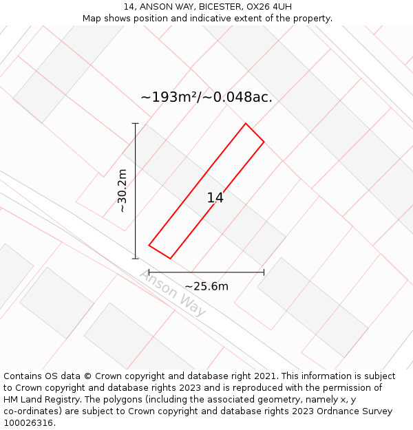 14, ANSON WAY, BICESTER, OX26 4UH: Plot and title map