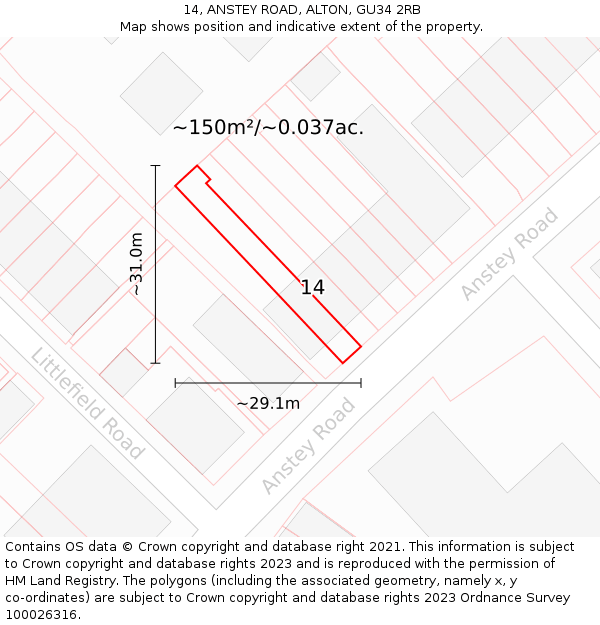 14, ANSTEY ROAD, ALTON, GU34 2RB: Plot and title map