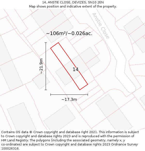 14, ANSTIE CLOSE, DEVIZES, SN10 2EN: Plot and title map