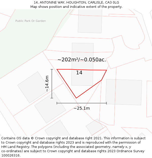 14, ANTONINE WAY, HOUGHTON, CARLISLE, CA3 0LG: Plot and title map