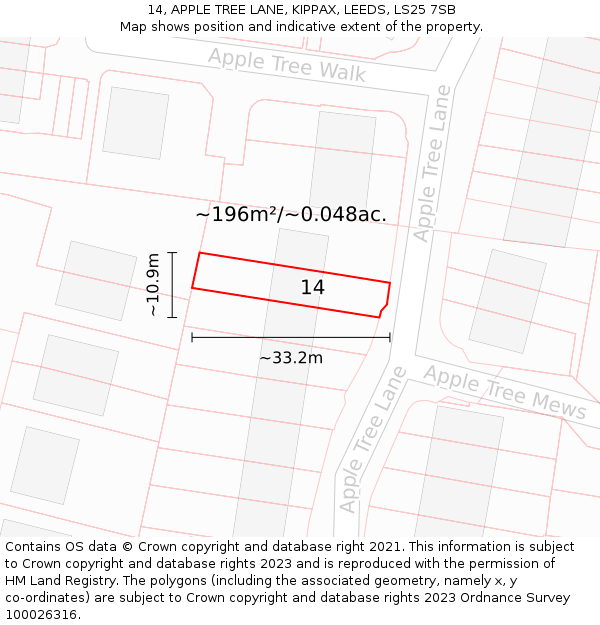 14, APPLE TREE LANE, KIPPAX, LEEDS, LS25 7SB: Plot and title map