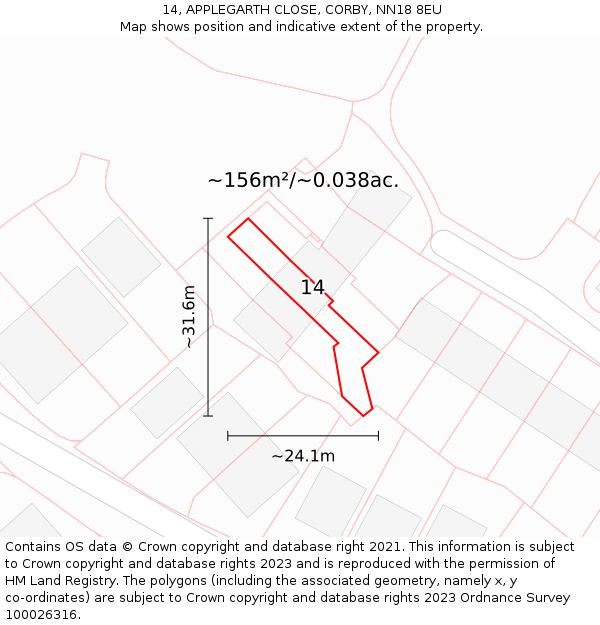 14, APPLEGARTH CLOSE, CORBY, NN18 8EU: Plot and title map