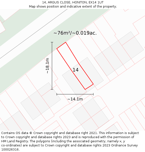 14, ARGUS CLOSE, HONITON, EX14 1UT: Plot and title map