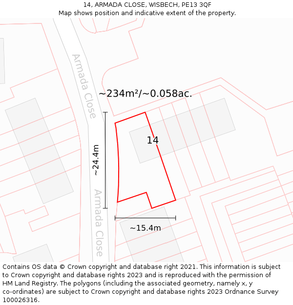 14, ARMADA CLOSE, WISBECH, PE13 3QF: Plot and title map
