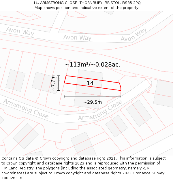 14, ARMSTRONG CLOSE, THORNBURY, BRISTOL, BS35 2PQ: Plot and title map
