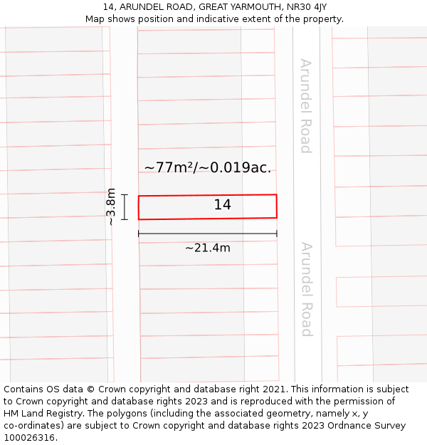 14, ARUNDEL ROAD, GREAT YARMOUTH, NR30 4JY: Plot and title map