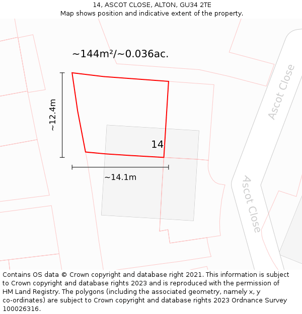 14, ASCOT CLOSE, ALTON, GU34 2TE: Plot and title map