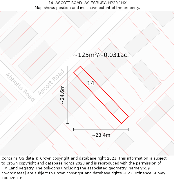 14, ASCOTT ROAD, AYLESBURY, HP20 1HX: Plot and title map