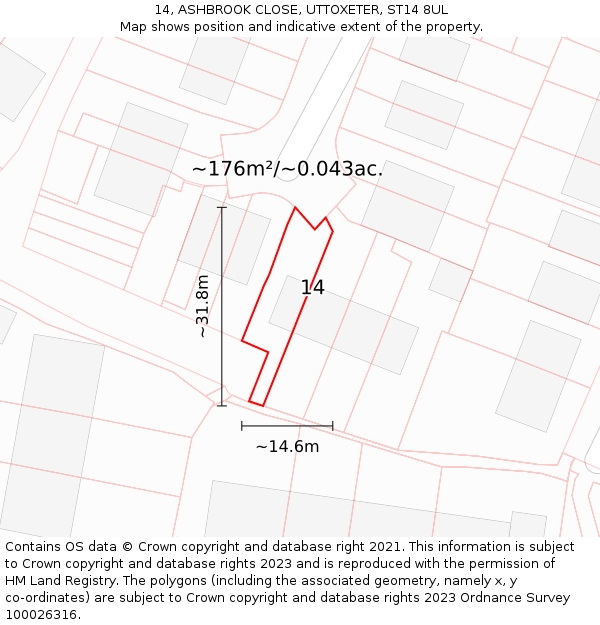 14, ASHBROOK CLOSE, UTTOXETER, ST14 8UL: Plot and title map