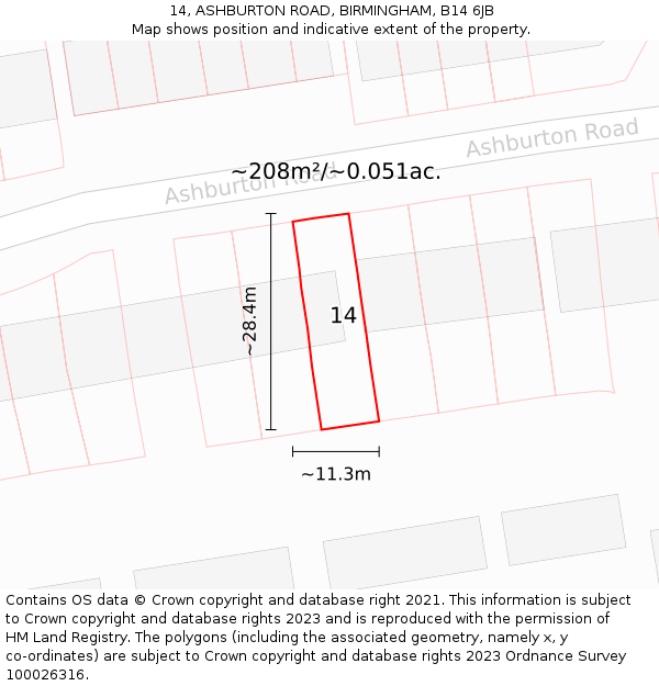 14, ASHBURTON ROAD, BIRMINGHAM, B14 6JB: Plot and title map