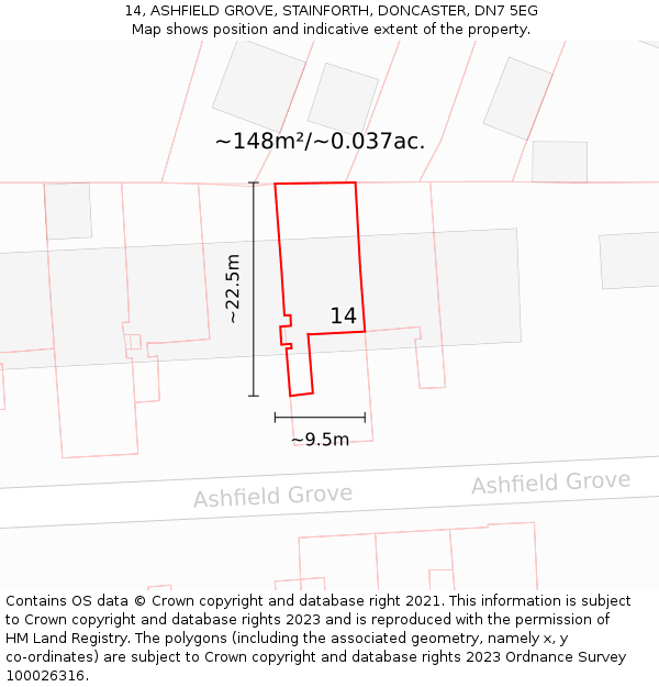 14, ASHFIELD GROVE, STAINFORTH, DONCASTER, DN7 5EG: Plot and title map