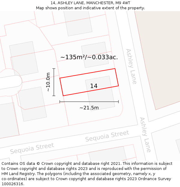 14, ASHLEY LANE, MANCHESTER, M9 4WT: Plot and title map