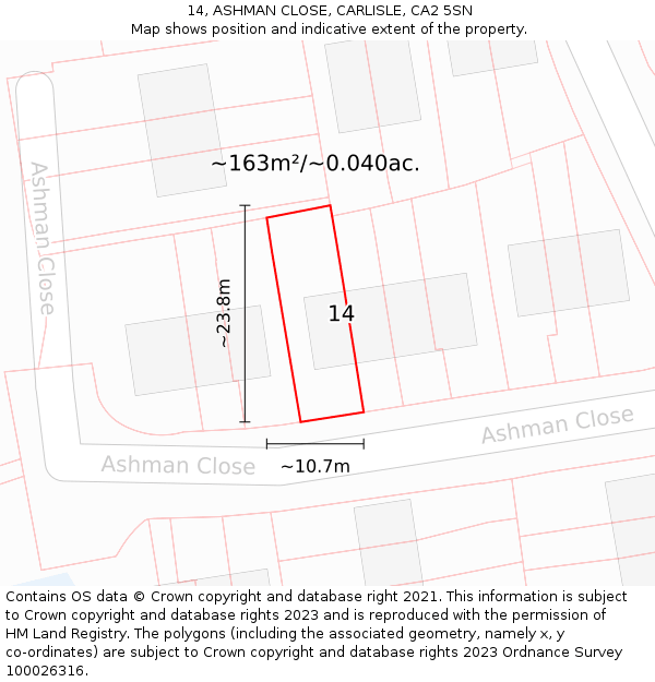 14, ASHMAN CLOSE, CARLISLE, CA2 5SN: Plot and title map
