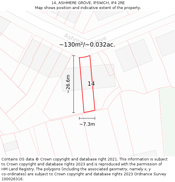 14, ASHMERE GROVE, IPSWICH, IP4 2RE: Plot and title map