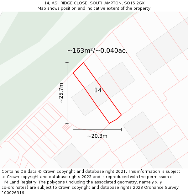 14, ASHRIDGE CLOSE, SOUTHAMPTON, SO15 2GX: Plot and title map