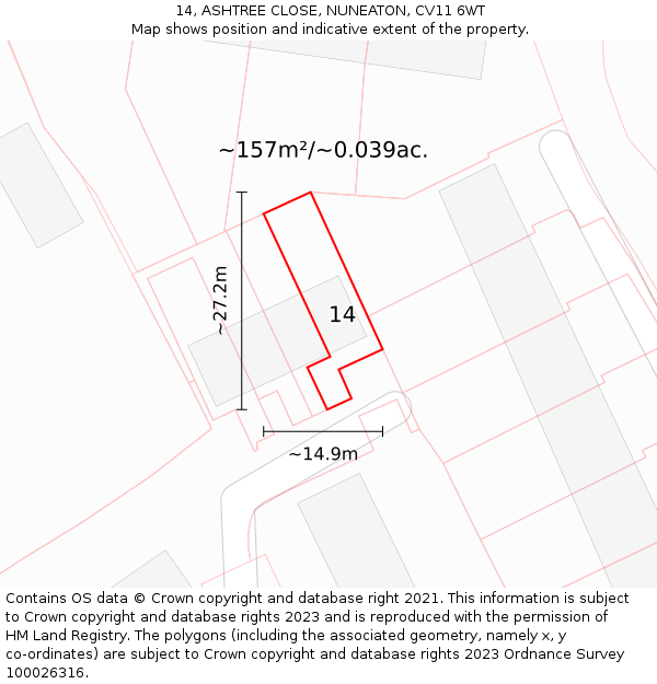 14, ASHTREE CLOSE, NUNEATON, CV11 6WT: Plot and title map
