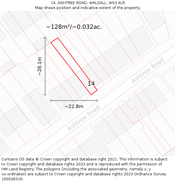 14, ASHTREE ROAD, WALSALL, WS3 4LR: Plot and title map