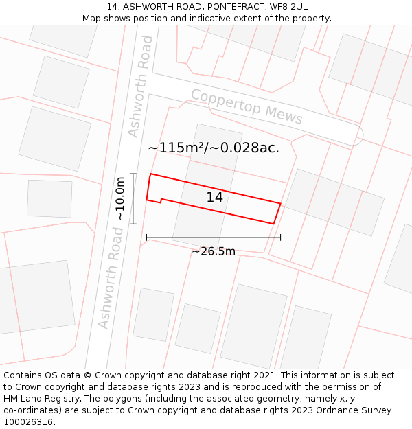 14, ASHWORTH ROAD, PONTEFRACT, WF8 2UL: Plot and title map
