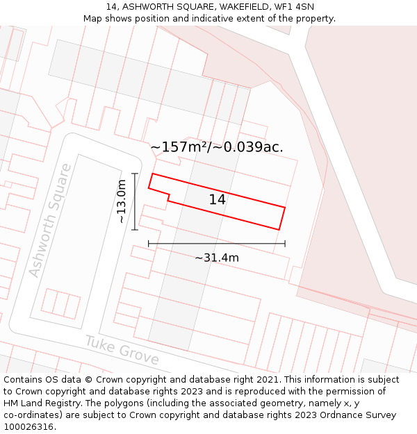 14, ASHWORTH SQUARE, WAKEFIELD, WF1 4SN: Plot and title map