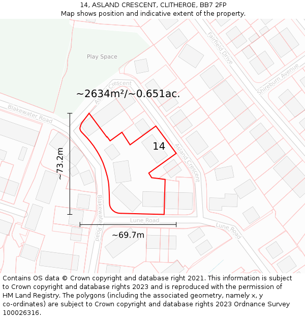 14, ASLAND CRESCENT, CLITHEROE, BB7 2FP: Plot and title map