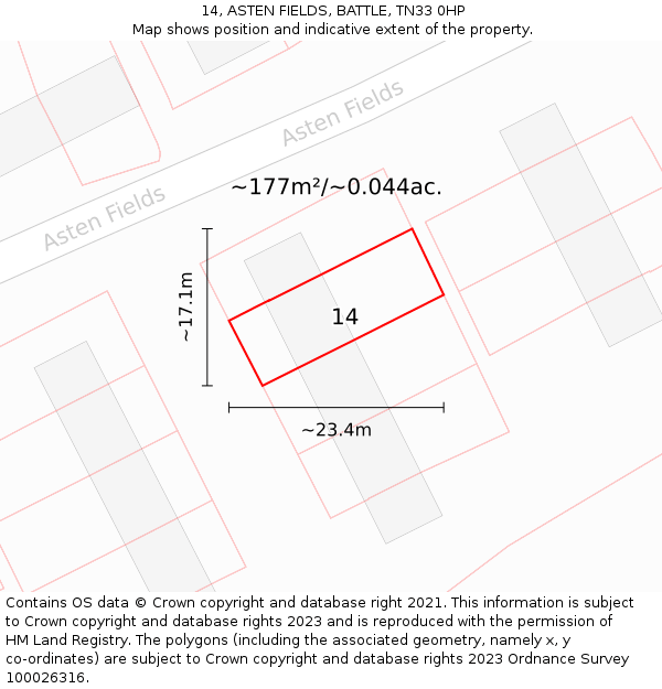 14, ASTEN FIELDS, BATTLE, TN33 0HP: Plot and title map