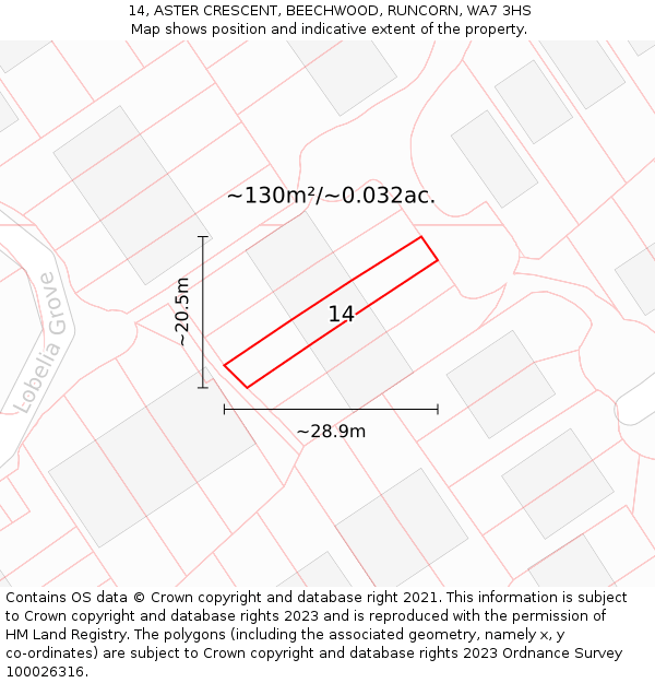 14, ASTER CRESCENT, BEECHWOOD, RUNCORN, WA7 3HS: Plot and title map