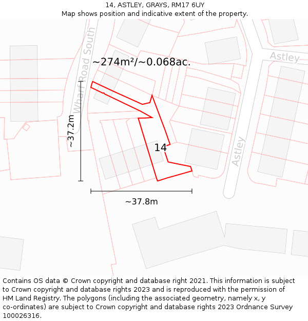 14, ASTLEY, GRAYS, RM17 6UY: Plot and title map