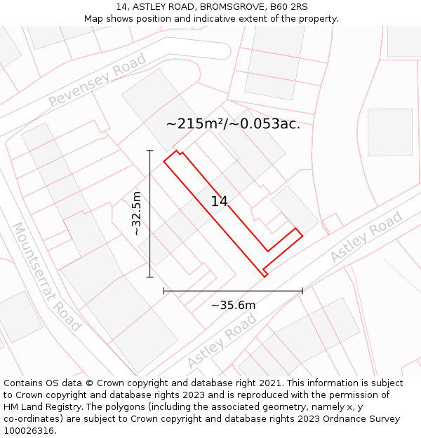 14, ASTLEY ROAD, BROMSGROVE, B60 2RS: Plot and title map